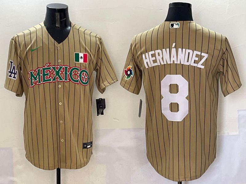 Men Los Angeles Dodgers #8 Hernandez Brown Stripe Mexico Joint Name 2025 Nike MLB Jersey style 4->los angeles dodgers->MLB Jersey